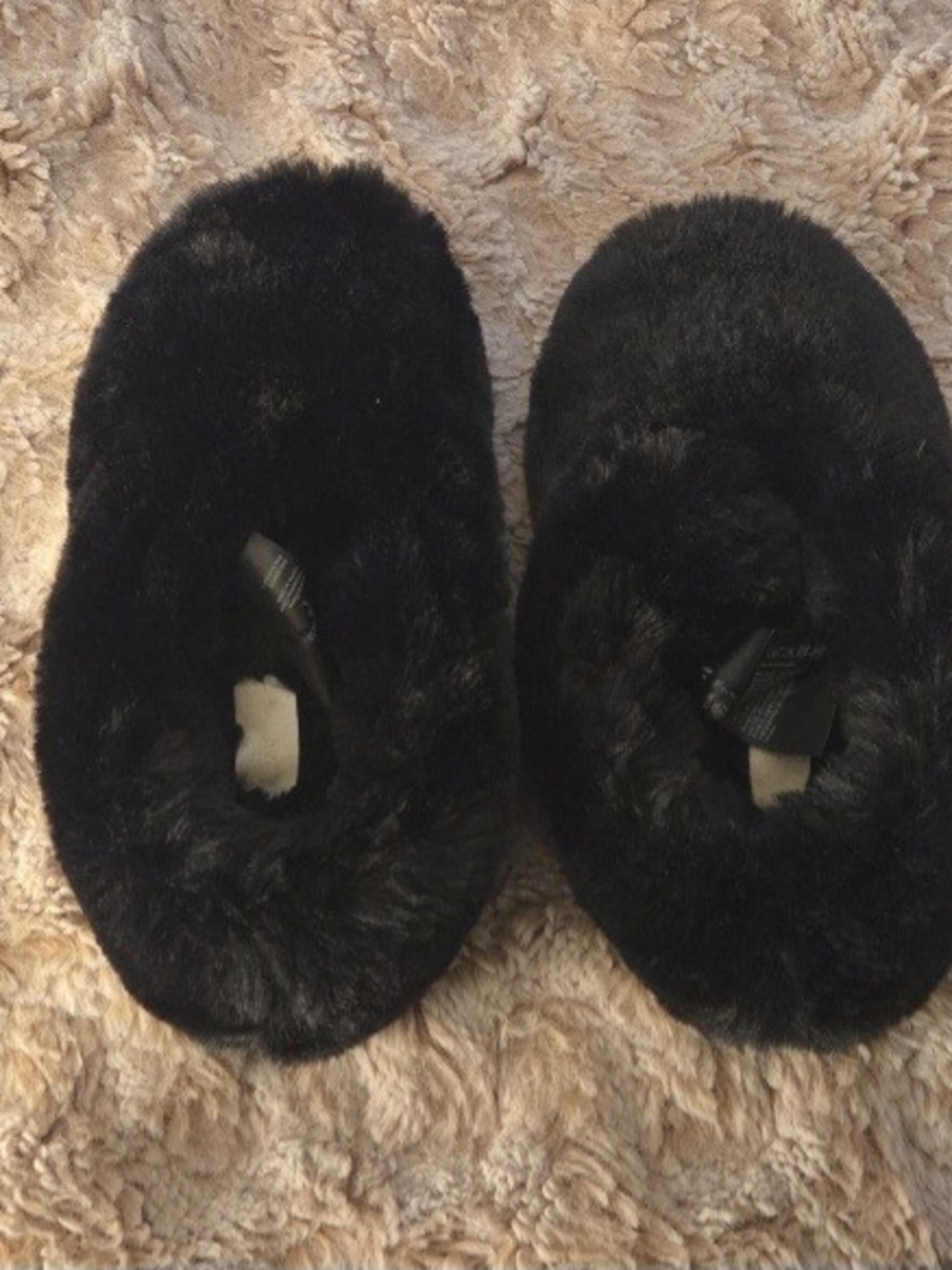 Plush Black Furry Slip-On Slippers